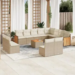 vidaXL Salon de jardin avec coussins 13 pcs beige résine tressée pas cher