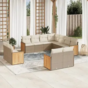 vidaXL Salon de jardin 11 pcs avec coussins beige résine tressée pas cher