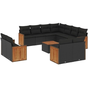 vidaXL Salon de jardin 12 pcs avec coussins noir résine tressée pas cher