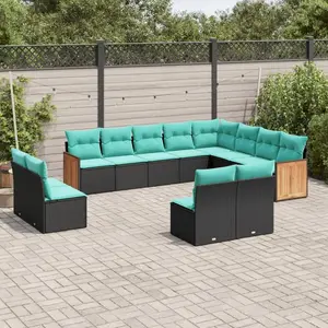 vidaXL Vidaxl Salon De Jardin Avec Coussins 12 Pcs Noir Résine Tressée pas cher