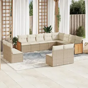 vidaXL Salon de jardin avec coussins 12 pcs beige résine tressée pas cher