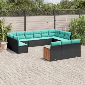vidaXL Salon de jardin avec coussins 13 pcs noir résine tressée pas cher