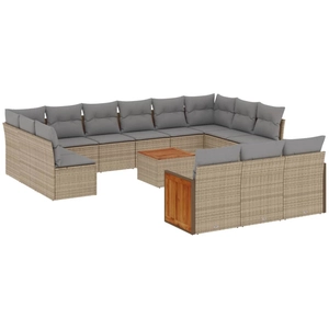 vidaXL Salon de jardin avec coussins 13 pcs beige résine tressée pas cher