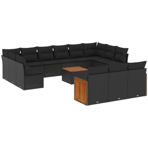 vidaXL Salon de jardin avec coussins 14 pcs noir résine tressée pas cher
