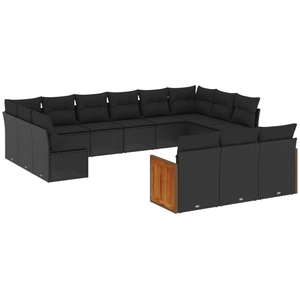 vidaXL Salon de jardin avec coussins 13 pcs noir résine tressée pas cher