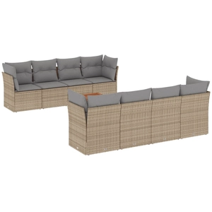 vidaXL Salon de jardin avec coussins 9 pcs beige résine tressée pas cher