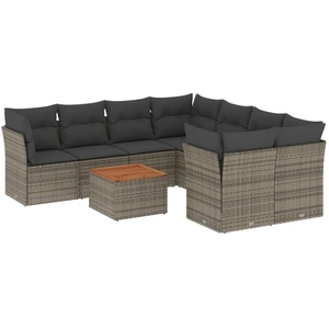vidaXL Salon de jardin 9 pcs avec coussins gris résine tressée pas cher