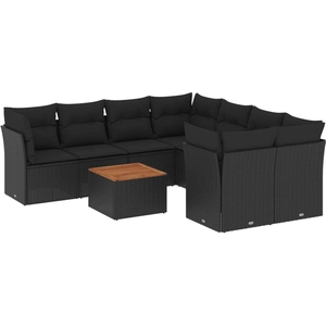 vidaXL Salon de jardin 9 pcs avec coussins noir résine tressée pas cher