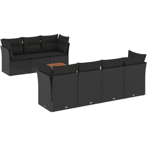 vidaXL Salon de jardin 8 pcs avec coussins noir résine tressée pas cher