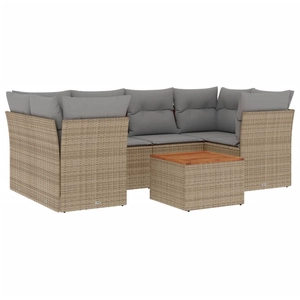 vidaXL Salon de jardin avec coussins 7 pcs beige résine tressée pas cher