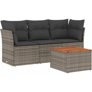 vidaXL Salon de jardin 4 pcs avec coussins gris résine tressée pas cher