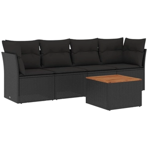 vidaXL Salon de jardin 5 pcs avec coussins noir résine tressée pas cher