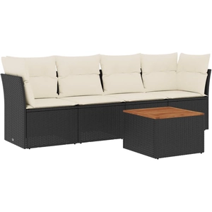 vidaXL Salon de jardin 5 pcs avec coussins noir résine tressée pas cher