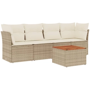 vidaXL Salon de jardin avec coussins 5 pcs beige résine tressée pas cher