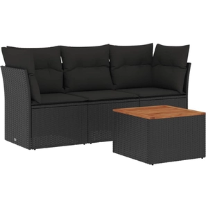 vidaXL Salon de jardin 4 pcs avec coussins noir résine tressée pas cher