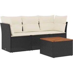 vidaXL Salon de jardin 4 pcs avec coussins noir résine tressée pas cher