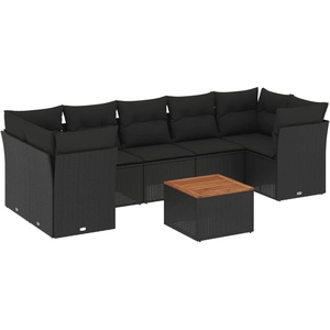 vidaXL Salon de jardin 8 pcs avec coussins noir résine tressée pas cher