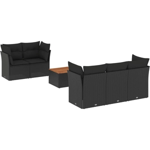 vidaXL Salon de jardin 6 pcs avec coussins noir résine tressée pas cher