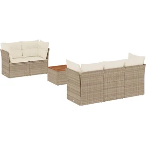 vidaXL Salon de jardin avec coussins 6 pcs beige résine tressée pas cher
