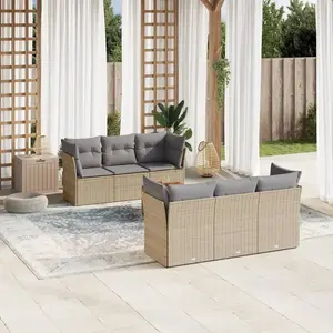vidaXL Salon de jardin avec coussins 7 pcs beige résine tressée pas cher