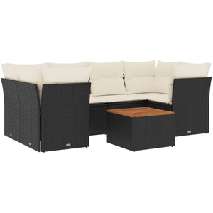 vidaXL Salon de jardin 7 pcs avec coussins noir résine tressée pas cher