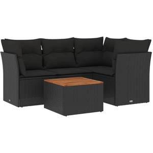vidaXL Salon de jardin 5 pcs avec coussins noir résine tressée pas cher