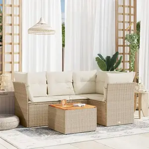 vidaXL Salon de jardin avec coussins 5 pcs beige résine tressée pas cher