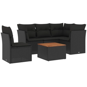 vidaXL Salon de jardin 6 pcs avec coussins noir résine tressée pas cher