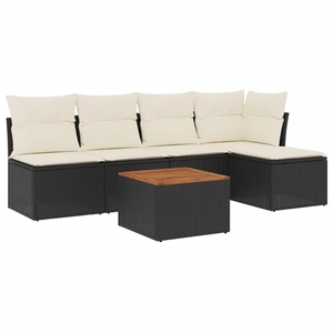 vidaXL Salon de jardin 6 pcs avec coussins noir résine tressée pas cher