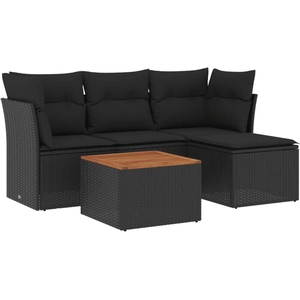 vidaXL Salon de jardin 5 pcs avec coussins noir résine tressée pas cher