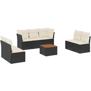 vidaXL Salon de jardin 8 pcs avec coussins noir résine tressée pas cher