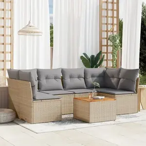 vidaXL Salon de jardin avec coussins 7 pcs beige résine tressée pas cher