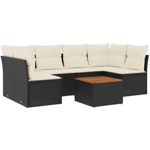 vidaXL Salon de jardin 7 pcs avec coussins noir résine tressée pas cher