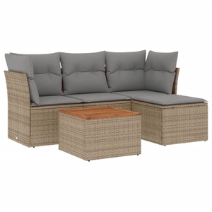 vidaXL Salon de jardin avec coussins 5 pcs beige résine tressée pas cher