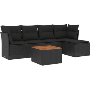 vidaXL Salon de jardin 6 pcs avec coussins noir résine tressée pas cher
