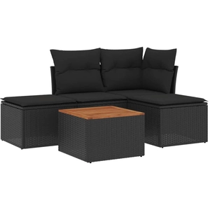 vidaXL Salon de jardin 5 pcs avec coussins noir résine tressée pas cher