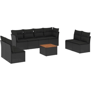 vidaXL Salon de jardin 9 pcs avec coussins noir résine tressée pas cher