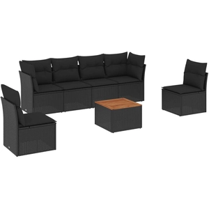 vidaXL Salon de jardin 7 pcs avec coussins noir résine tressée pas cher