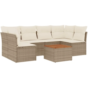 vidaXL Salon de jardin avec coussins 7 pcs beige résine tressée pas cher