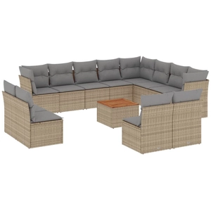 vidaXL Salon de jardin avec coussins 13 pcs beige résine tressée pas cher