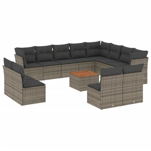 vidaXL Salon de jardin avec coussins 13 pcs gris résine tressée pas cher