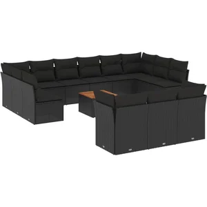 vidaXL Salon de jardin avec coussins 14 pcs noir résine tressée pas cher