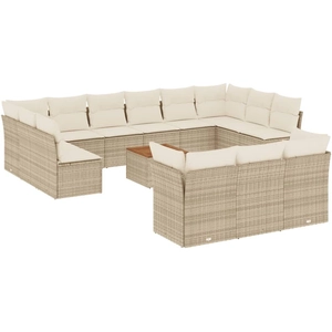 vidaXL Salon de jardin avec coussins 14 pcs beige résine tressée pas cher