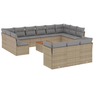 vidaXL Salon de jardin avec coussins 14 pcs beige résine tressée pas cher