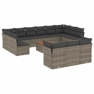 vidaXL Salon de jardin avec coussins 14 pcs gris résine tressée pas cher
