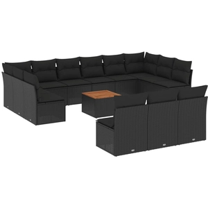 vidaXL Salon de jardin avec coussins 14 pcs noir résine tressée pas cher