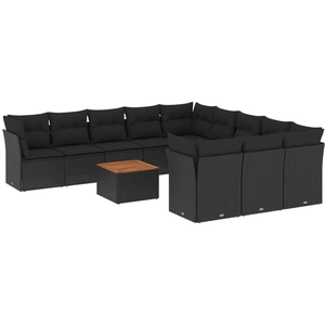 vidaXL Salon de jardin 12 pcs avec coussins noir résine tressée pas cher