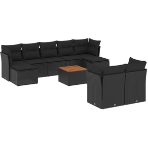 vidaXL Salon de jardin 10 pcs avec coussins noir résine tressée pas cher