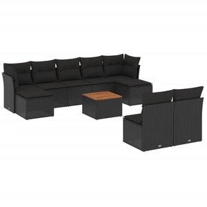 vidaXL Salon de jardin 10 pcs avec coussins noir résine tressée pas cher