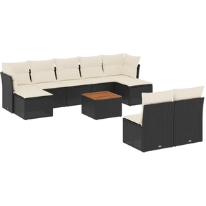 vidaXL Salon de jardin 10 pcs avec coussins noir résine tressée pas cher